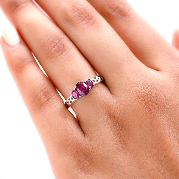 Rhodolith Granat-Trilogie-Ring, 925 Silber platiniert, 1,02 ct. image number 3