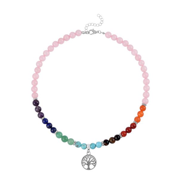 2er Set - Lebensbaum Anhänger Set mit Mehrfarbigen und Rosenquarz Edelsteinperlen Halskette und Armband image number 3
