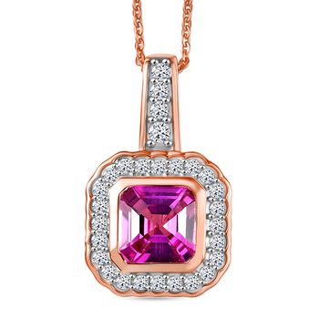 LUXURIANT AAA Labor Rosa Saphir und Labor Diamant Anh&auml;nger mit 50cm Kette - 2,63 ct.