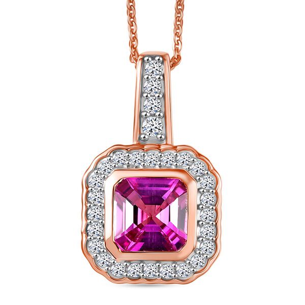 LUXURIANT AAA Labor Rosa Saphir und Labor Diamant Anh&auml;nger mit 50cm Kette - 2,63 ct.