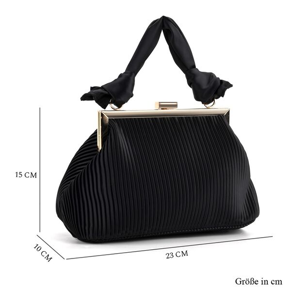 Plissiertes Design Crossbody Tasche mit Knotenhenkel, 23x10x15cm, Schwarz image number 6