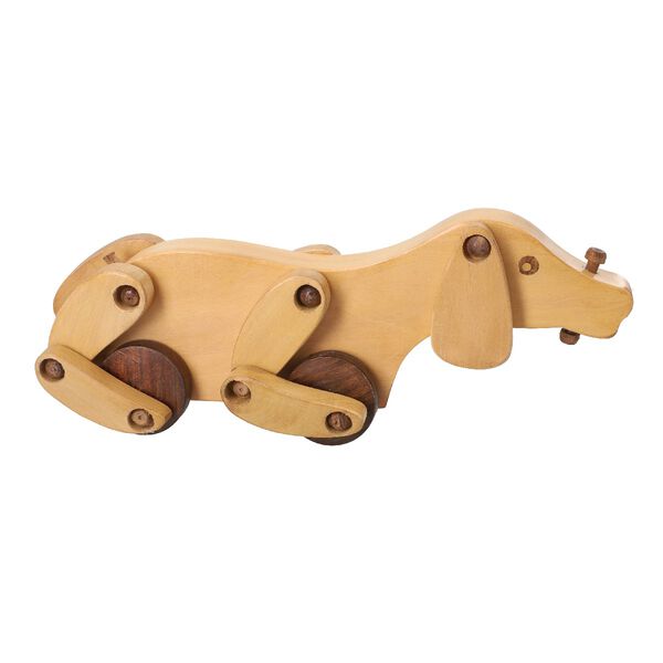 Handgefertigter Holzspielzeug-Hund auf Rädern, Größe 30x10x9 cm, Braun image number 0