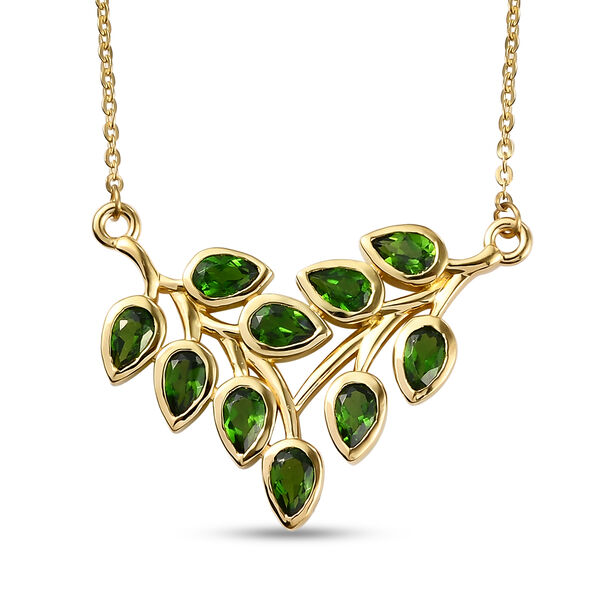 Nat&uuml;rliche Chromdiopsid-Halskette, ca. 45 cm, 925 Silber vergoldet ca. 2,39 ct