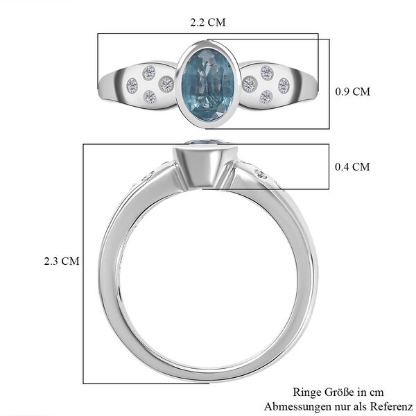 TUCSON FIND - Nat&uuml;rlicher AA Aqua Kyanit, Wei&szlig;er Zirkon Ring 925 Silber rhodiniert (Gr&ouml;&szlig;e 20.00) ca. 1.13 ct image number 7