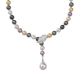 Weißer Zirkonia, Mehrfarbige Muschelperlen Halskette ca. 60 cm Nickelfreies Messing Standard 0.21 ct