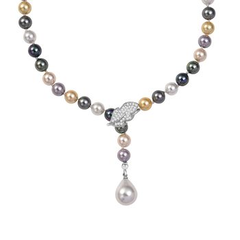 Mehrfarbige 8mm Muschelkernperle und wei&szlig;e Zirkonia 60cm Halskette