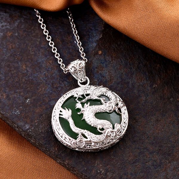 Royal Bali Kollektion- Gr&uuml;ner Jade-Drachen-Anh&auml;nger - 53,93 ct. image number 1