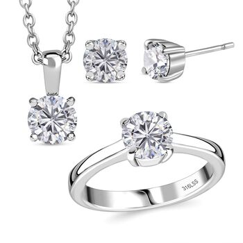 3er Set - Wei&szlig;es Zirkonia-Schmuckset - 3,40 ct.