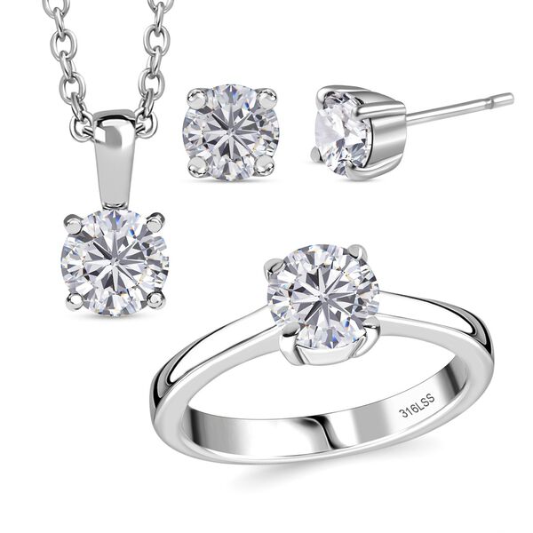 3er Set - Wei&szlig;es Zirkonia-Schmuckset - 3,40 ct.