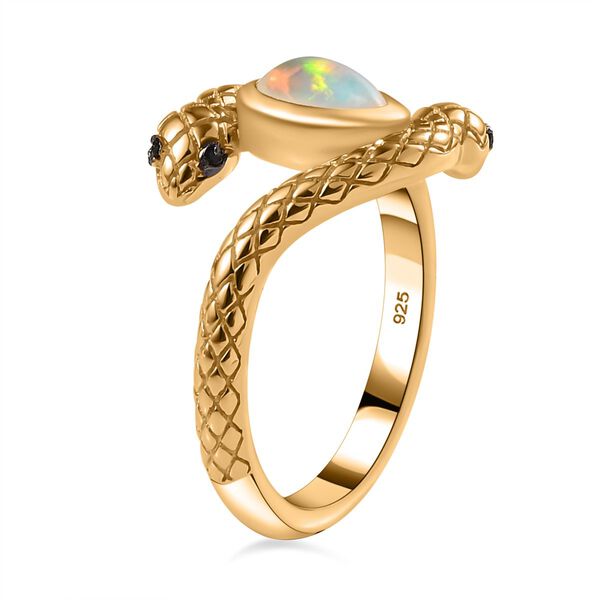 AA Nat&uuml;rlicher, &auml;thiopischer Welo Opal, Schwarzer Spinell Ring 925 Silber 750 Gelbgold Vermeil (Gr&ouml;&szlig;e 17.00) ca. 0,68 ct image number 6
