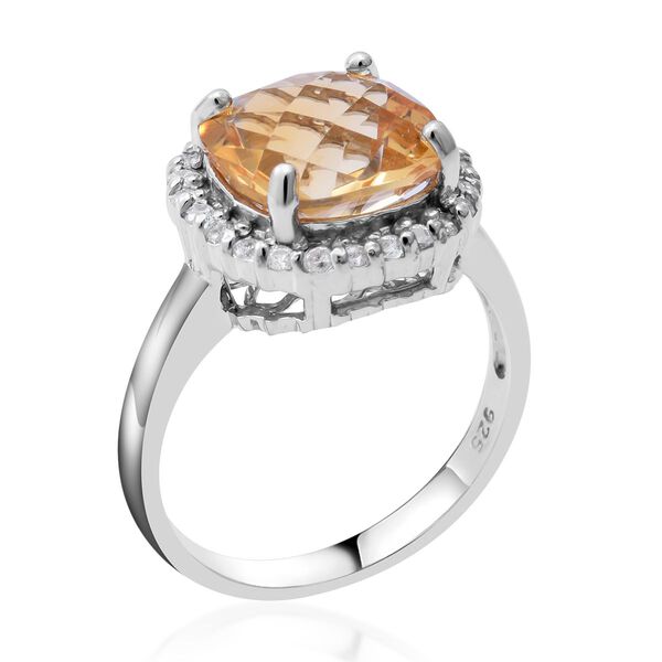 Citrin und wei&szlig;er Zirkon-Ring, 925 Silber platiniert (Gr&ouml;&szlig;e 16.00) ca. 3,91 ct image number 2