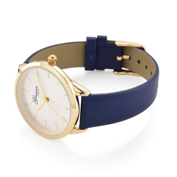 GENOA TIME V2 - Quarzuhr mit japanischem PC21S Werk, weißem Zifferblatt und blauem Lederarmband, vergoldetem Gehäuse, 3 ATM wasserdicht image number 5