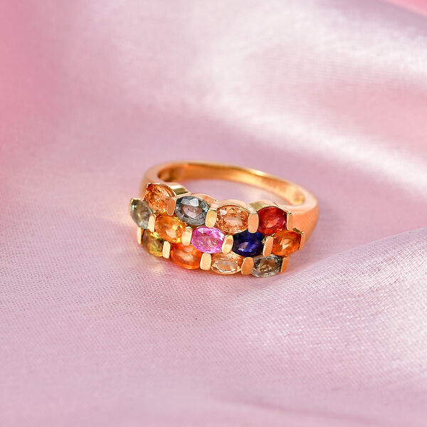 D'Joy Mehrfarbiger Saphir, Rosa Saphir Ring 925 Silber 750 Gelbgold vermeil (Gr&ouml;&szlig;e 20.00) ca. 3.26 ct image number 1