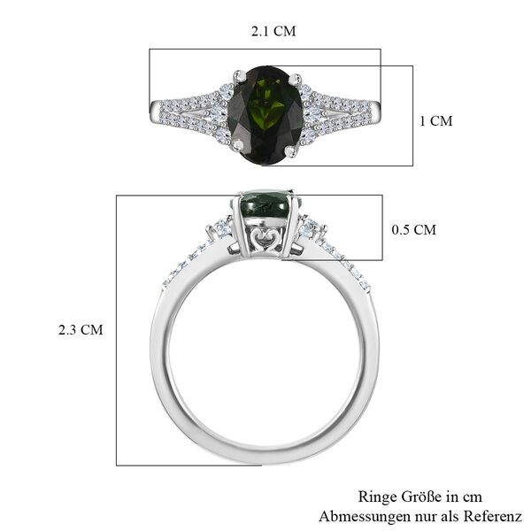 Natürlicher Chromdiopsid, Weißer Zirkon Ring, 925 Silber platiniert, (Größe 21.00) ca. 1.71 ct image number 7