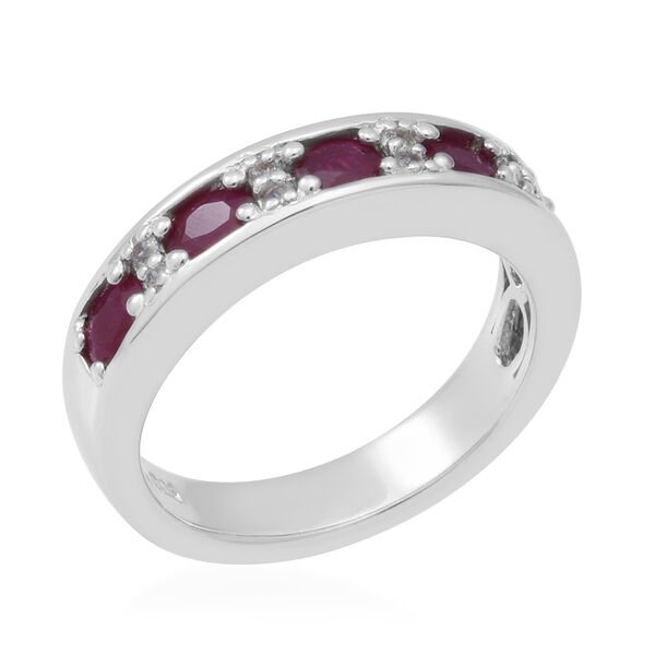 Rubin und Zirkon Half Eternity Band Ring 925 Silber platiniert (Größe 19.00) ca. 0,98 ct image number 3