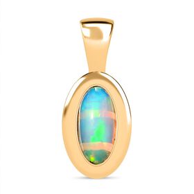 AA Natürlicher, äthiopischer Welo Opal Anhänger 925 Silber 750 Gelbgold Vermeil ca. 0,90 ct.