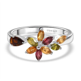 D’joy Mehrfarbig-Turmalin Ring 925 Silber (Größe 16.00) ca. 0,88 ct