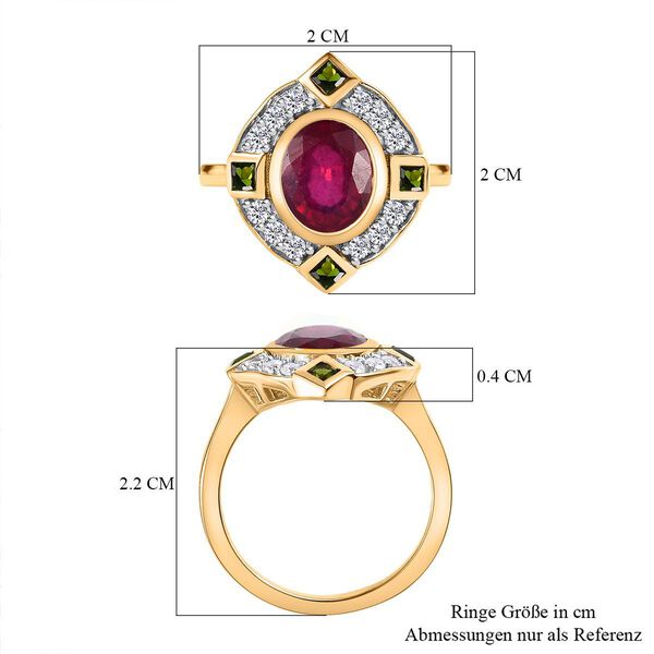 Afrikanischer Rubin (Fissure gefüllt), Natürlicher Chromdiopsid Ringe 925 Silber vergoldet (Größe 17.00) ca. 3.11 ct image number 6