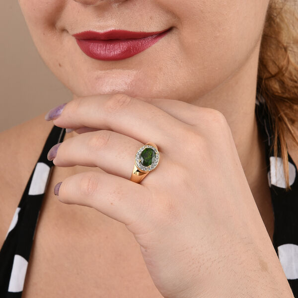 Nat&uuml;rlicher Chromdiopsid und Zirkon Halo Ring 925 Silber vergoldet  ca. 2,25 ct image number 2