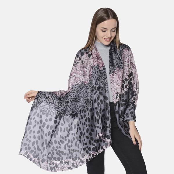 LA MAREY 100 % nat&uuml;rlicher Maulbeerseiden Schal, Leopardenmuster, Gr&ouml;&szlig;e: 180x110 cm, Grau image number 0