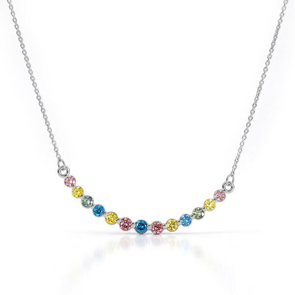 LUXURIANT DIAMOND - Lab Grown Blauer Diamant SI, Lab Grown Rosa Diamant Halskette ca. 50 cm 925 Silber Rhodiniert (10-15 Werktage Lieferzeit) ca. 1.00 ct