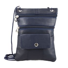 100% Echtleder Crossbody-Tasche, 15.25x19.05 cm, marine