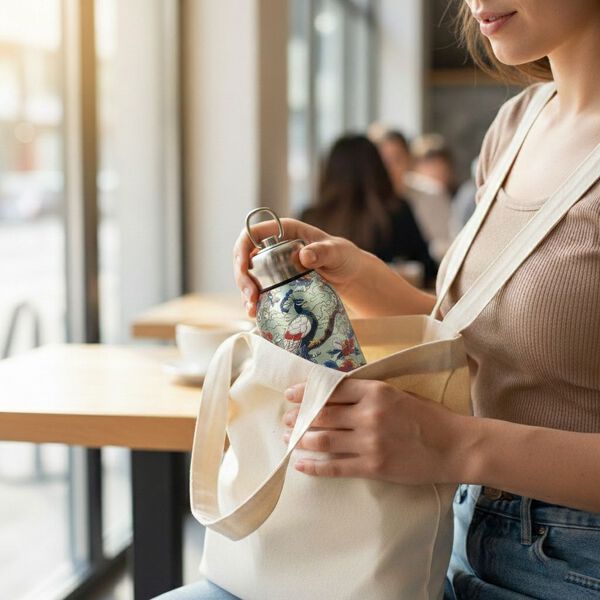 LIVMORE Edelstahl Trinkflasche 260 ml ca. 14 cm Gr&uuml;ner Pfau Gr&uuml;n image number 3