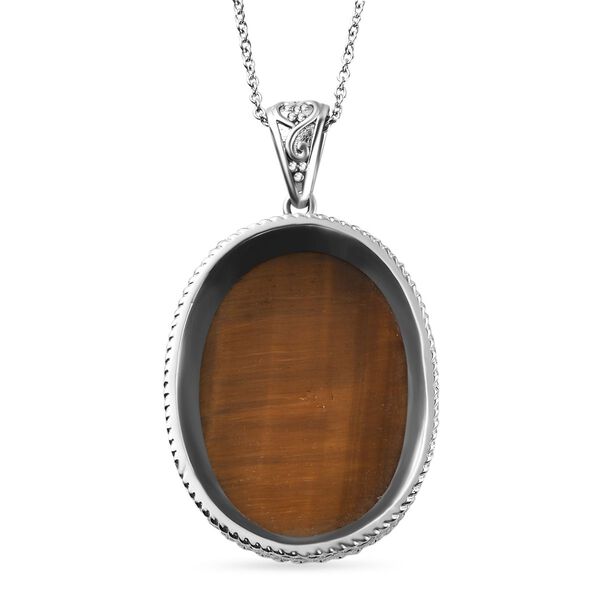 Tigerauge Anh&auml;nger mit Kette, Edelstahl ca. 60.50 ct image number 4