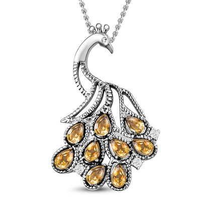 Citrin, Wei&szlig;er Zirkon Anh&auml;nger mit Kette, 316L Edelstahl ca. 4.40 ct