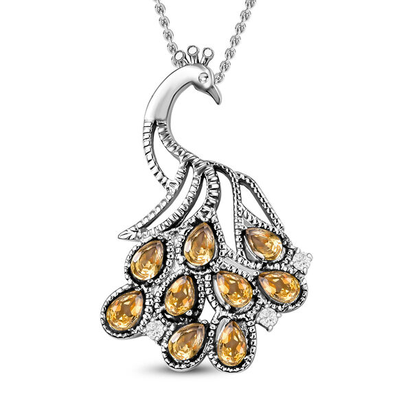 Citrin, Wei&szlig;er Zirkon Anh&auml;nger mit Kette, 316L Edelstahl ca. 4.35 ct