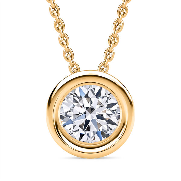 LUXURIANT VS-EF Labor Diamant Anh&auml;nger mit 50cm Kette, 925 Silber Gelbgold Vermeil - 0,50 ct.