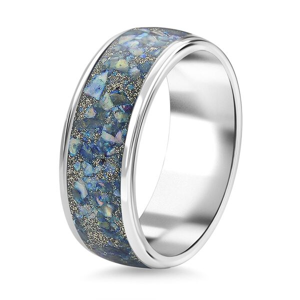 Himmelblaue Muschel Ring Reines Wolframcarbid (Größe 16.25) image number 4