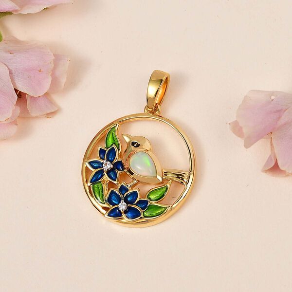 AA nat&uuml;rlicher &auml;thiopischer Welo Opal und Zirkon-Anh&auml;nger - 0,34 ct. image number 2