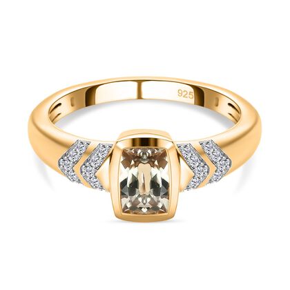 AAA Turkizit und wei&szlig;er Zirkon-Ring, 925 Silber Gelbgold Vermeil (Gr&ouml;&szlig;e 20.00) ca. 1,36 ct