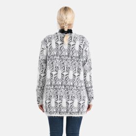 Cardigan mit abstraktem Blumenmuster und Taschen, One Size, Länge 78 cm, Grau