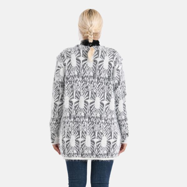 Cardigan mit abstraktem Blumenmuster und Taschen, One Size, Länge 78 cm, Grau image number 3