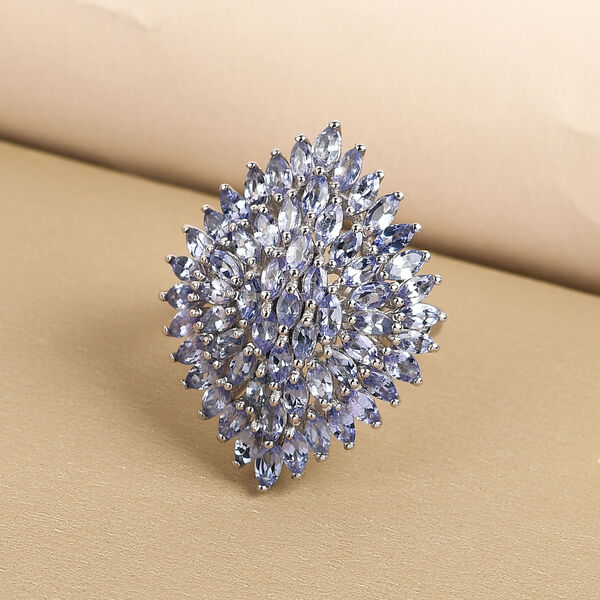 Tansanit Cluster-Ring, 925 Silber platiniert  ca. 5,78 ct image number 2