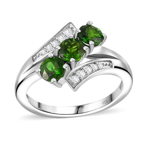 Natürlicher Chromdiopsid, Weißer Zirkon Ring 925 Silber rhodiniert (Größe 17.00) ca. 1,29 ct image number 4