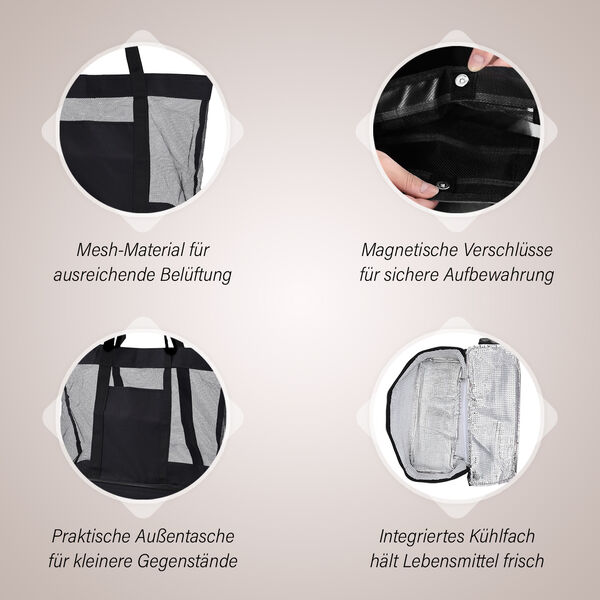 Zweist&ouml;ckige Netz-Einkaufstasche mit K&uuml;hlfach, schwarz image number 3