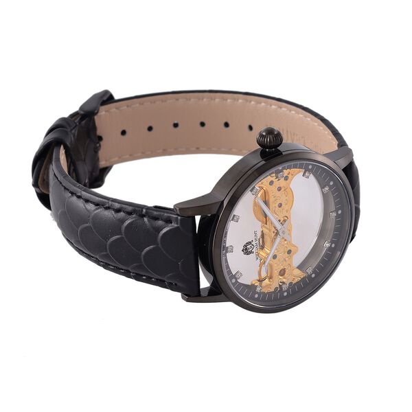 William Hunt Automatik-Uhr, Hohles Zifferblatt mit weißen Kristallen, Schwarz Lederarmband, 5ATM wasserdicht image number 5