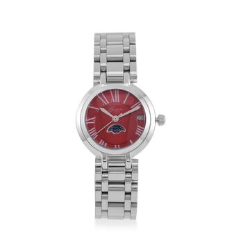 GENOA - Japanischem Uhrwerk und Rotem Sonnenschliff-Zifferblatt, Reiner Edelstahl, 20 cm