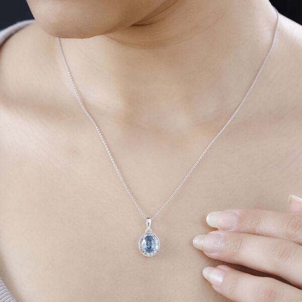 AA Aqua Kyanit, Wei&szlig;er Diamant Anh&auml;nger 925 Silber rhodiniert ca. 1,65 ct. image number 3