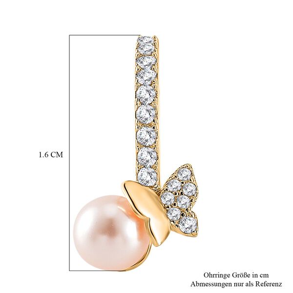 Weiße Zirkonia und Muschelkernperle Ohrringe, 925 Silber vergoldet image number 6