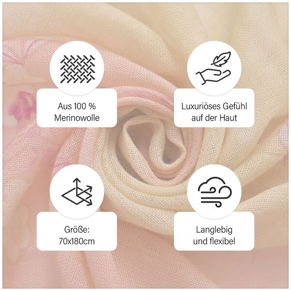 100% Merino Wollschal mit Quasten, rosa Blumenmuster image number 10