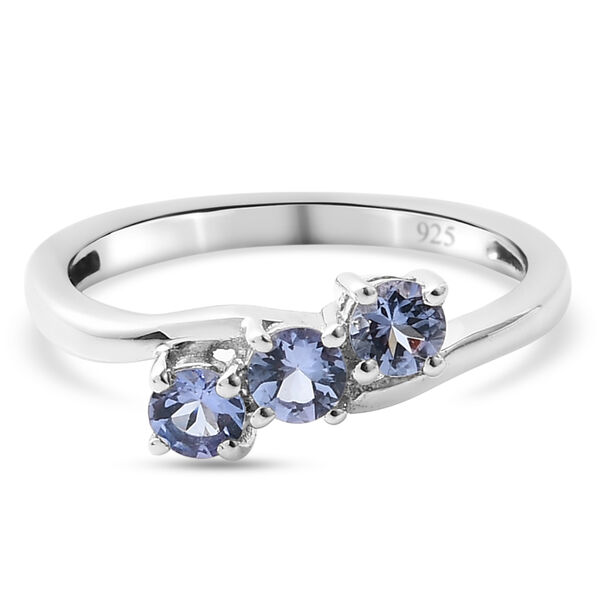 Tansanit 3 Stein Ring 925 Silber platiniert  ca. 0,53 ct