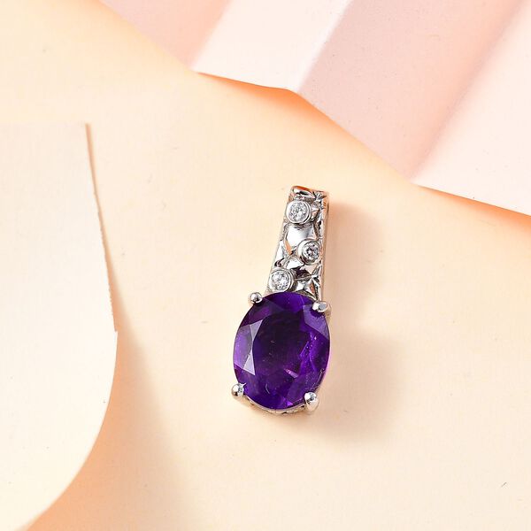 Afrikanischer Amethyst, Wei&szlig;er Zirkon Anh&auml;nger Messing ca. 2.60 ct image number 1