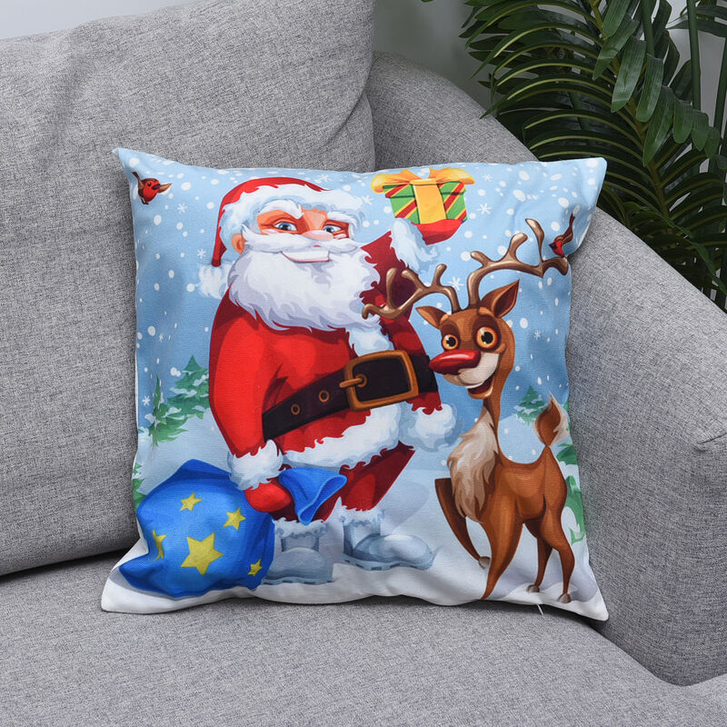 Weihnachts-Kissen mit Füllung und LED Licht, Größe 45x45 cm, Weihnachtsmann und Rentier image number 0