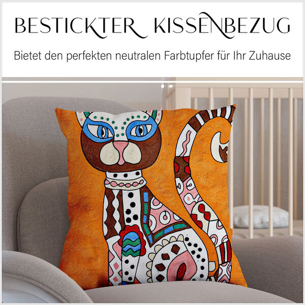 Besticktes Kissenbezug, Katzenpaar, Sonne und Mond image number 4