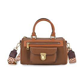 Crossbody Tasche aus 100% echtem Leder mit gemustertem Schulterriemen, 25,5x13x13,5cm, Kaffee