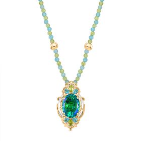 D’joy Pfau Quarz Triplette, Peridot Halskette ca. 45 cm 925 Silber Rhodiniert und 750 Gelbgold Vermeil ca. 32,48 ct.
